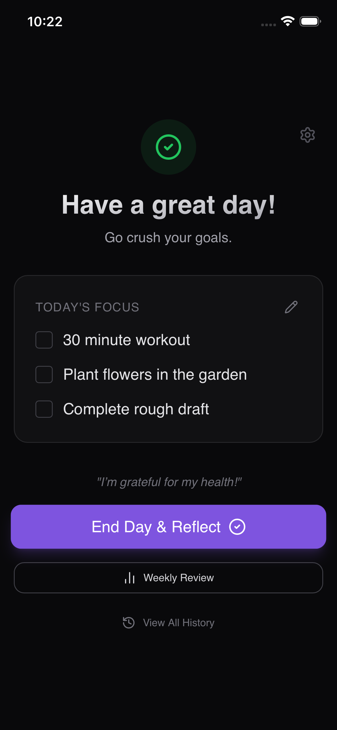Daywise today's focus screen